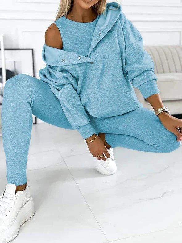 Women's Longline Hooded Sweatshirt and Leggings Set - Sky Blue