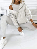 Women's Longline Hooded Sweatshirt and Leggings Set - Light Gray