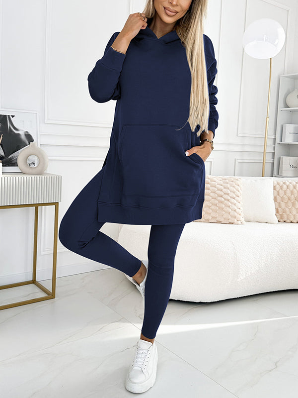Women's Longline Hoodie and Leggings Set - Navy Blue