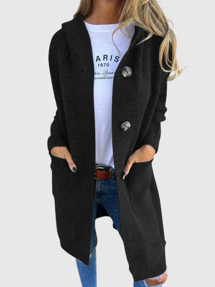 Women's Longline Button-Front Cardigan with Pockets - Black