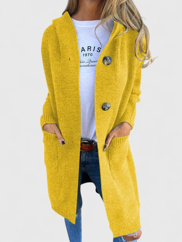 Women's Longline Button-Front Cardigan with Pockets - Yellow
