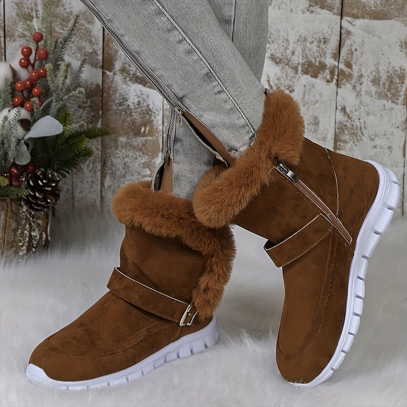 Women's Plush-Lined Buckle Ankle Boots