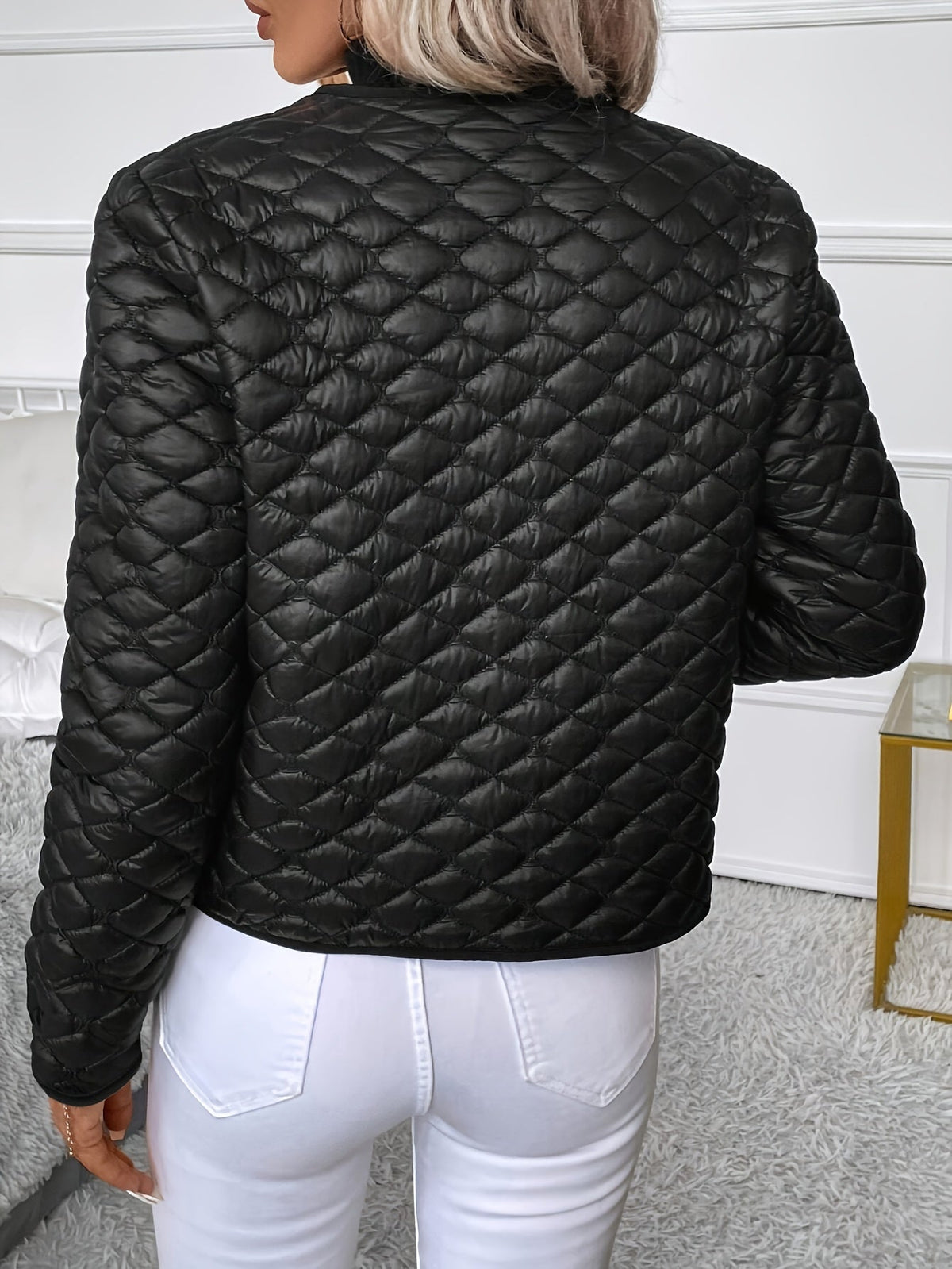 Women's Lightweight Quilted Diamond-Stitch Jacket - Black