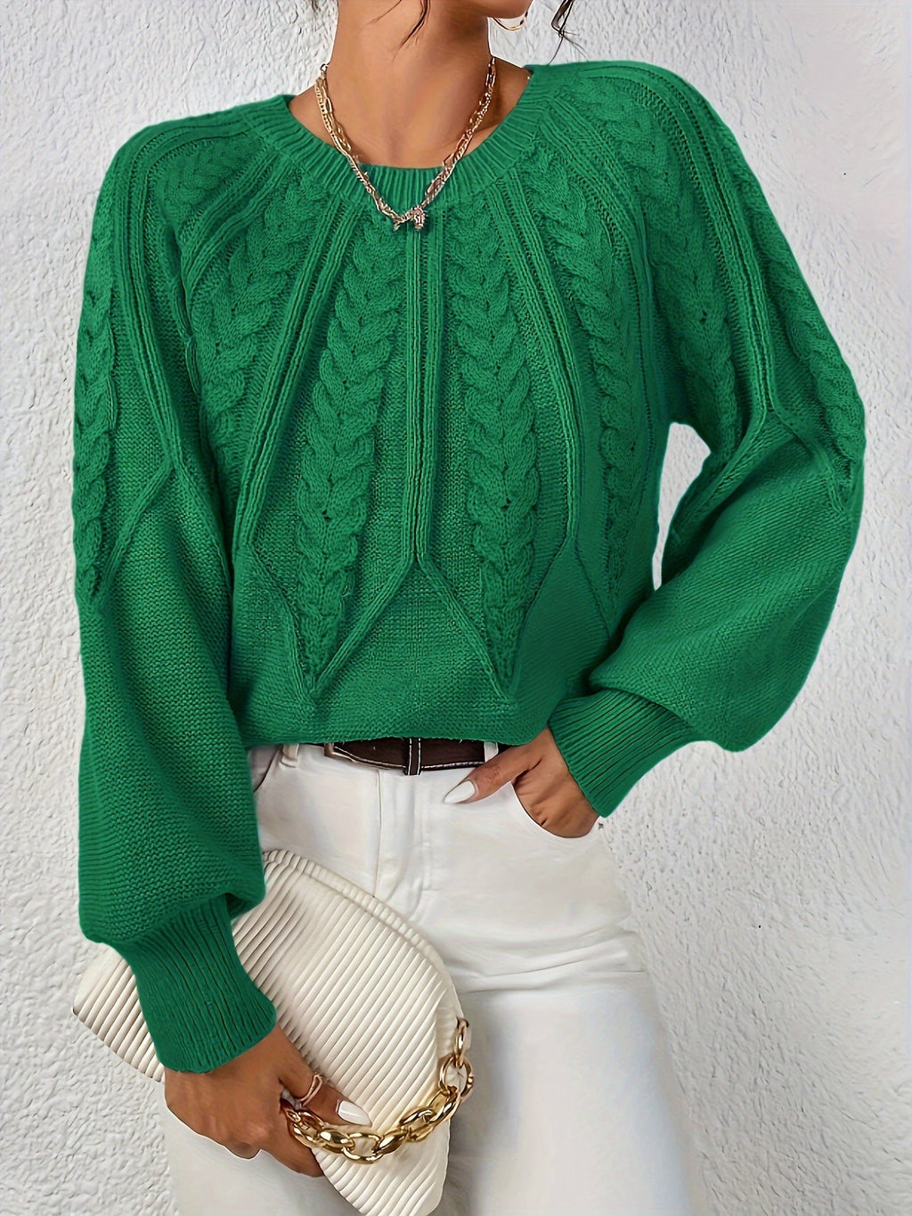 Women's Cable-Knit Lantern Sleeve Sweater