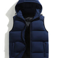 Men's Padded Hooded Vest with Zip Pockets - Dark Blue