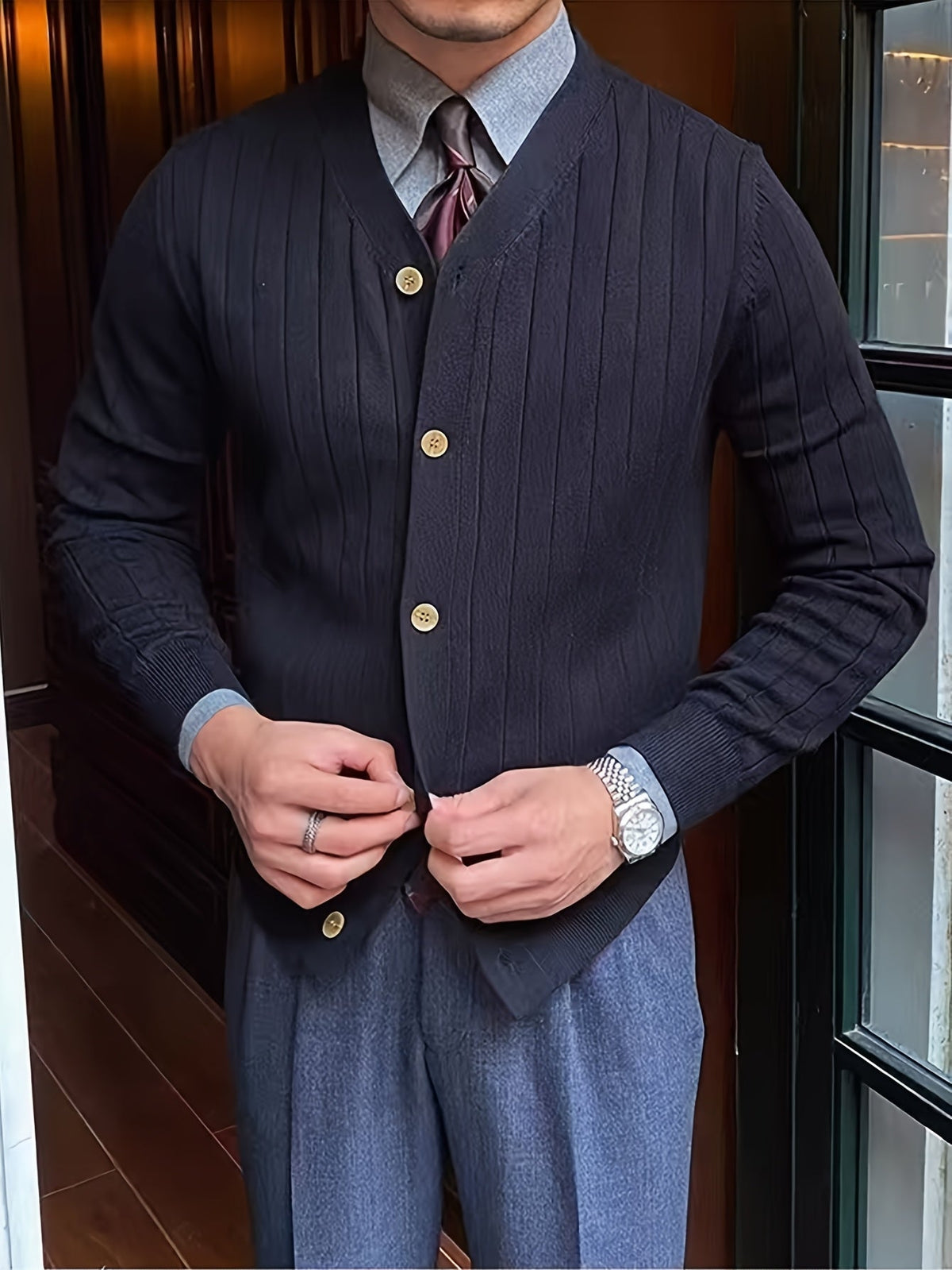 Men's Ribbed Button-Up Cardigan Sweater