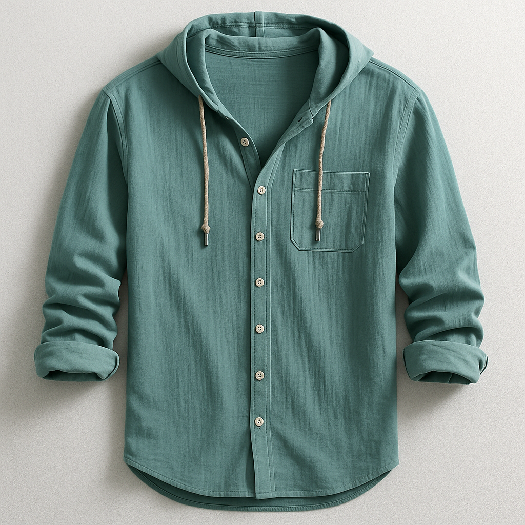 Men's Hooded Button-Front Lightweight Overshirt