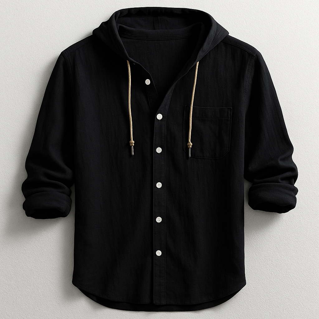 Men's Hooded Button-Front Lightweight Overshirt