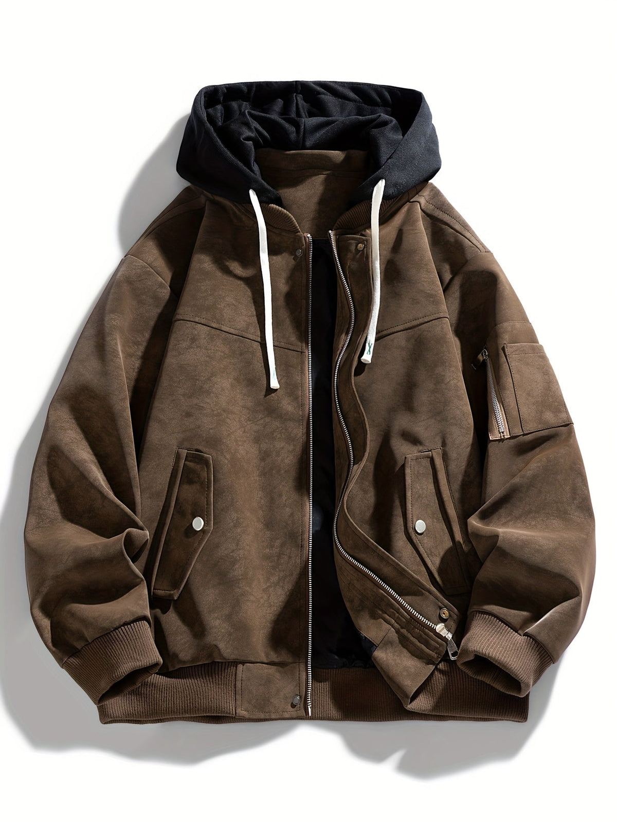 Women's Relaxed Fit Hooded Zip-Up Jacket with Sleeve Pocket