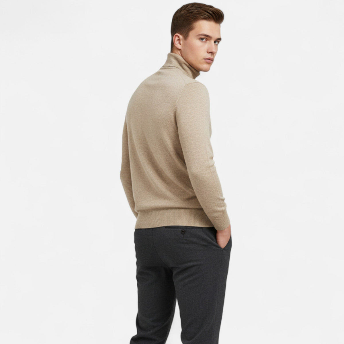 Men's Ribbed High-Neck Sweater - Navy