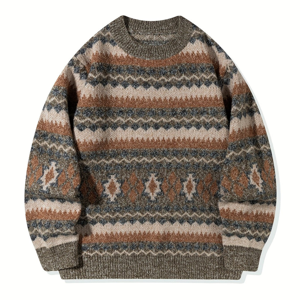 Women's Heritage Patterned Knit Crew Sweater - Gray & Brown