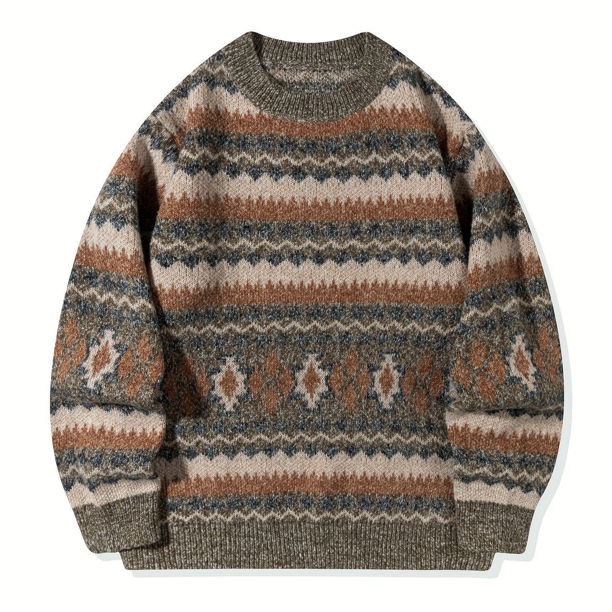 Women's Heritage Patterned Knit Crew Sweater - Gray & Brown