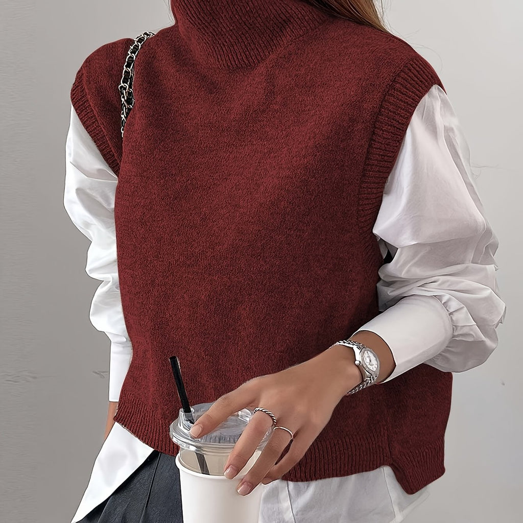 Women's High-Neck Sweater Vest - Burgundy