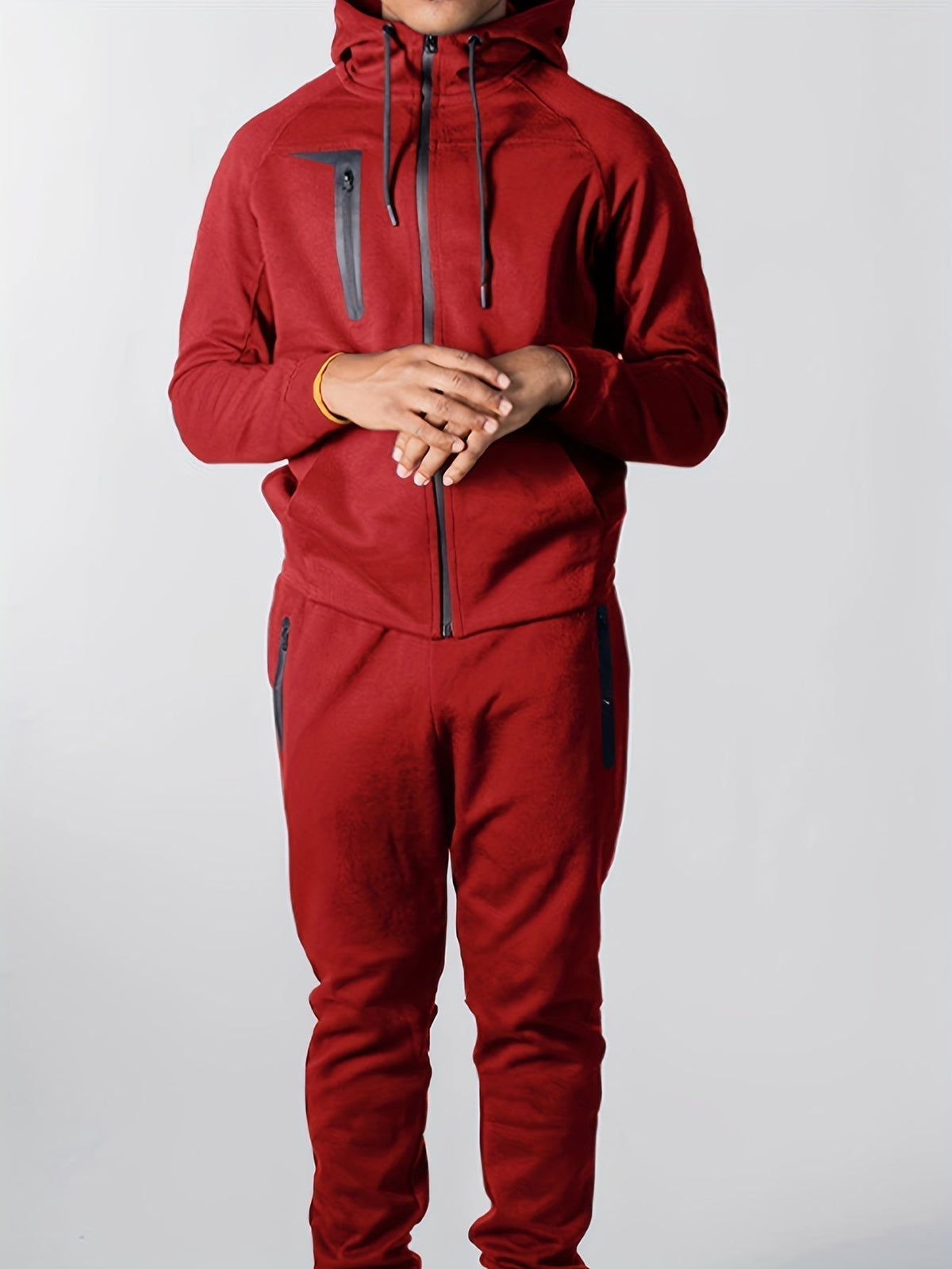 Men's Loose Fit Hooded Tracksuit Two-Piece Set - Red