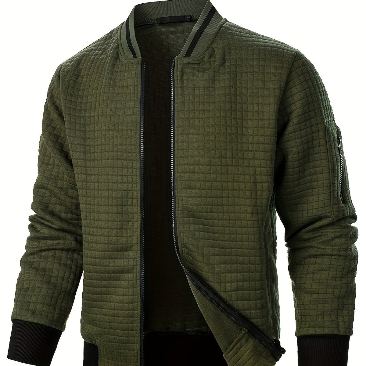 Men's Textured Zip-Up Bomber Jacket