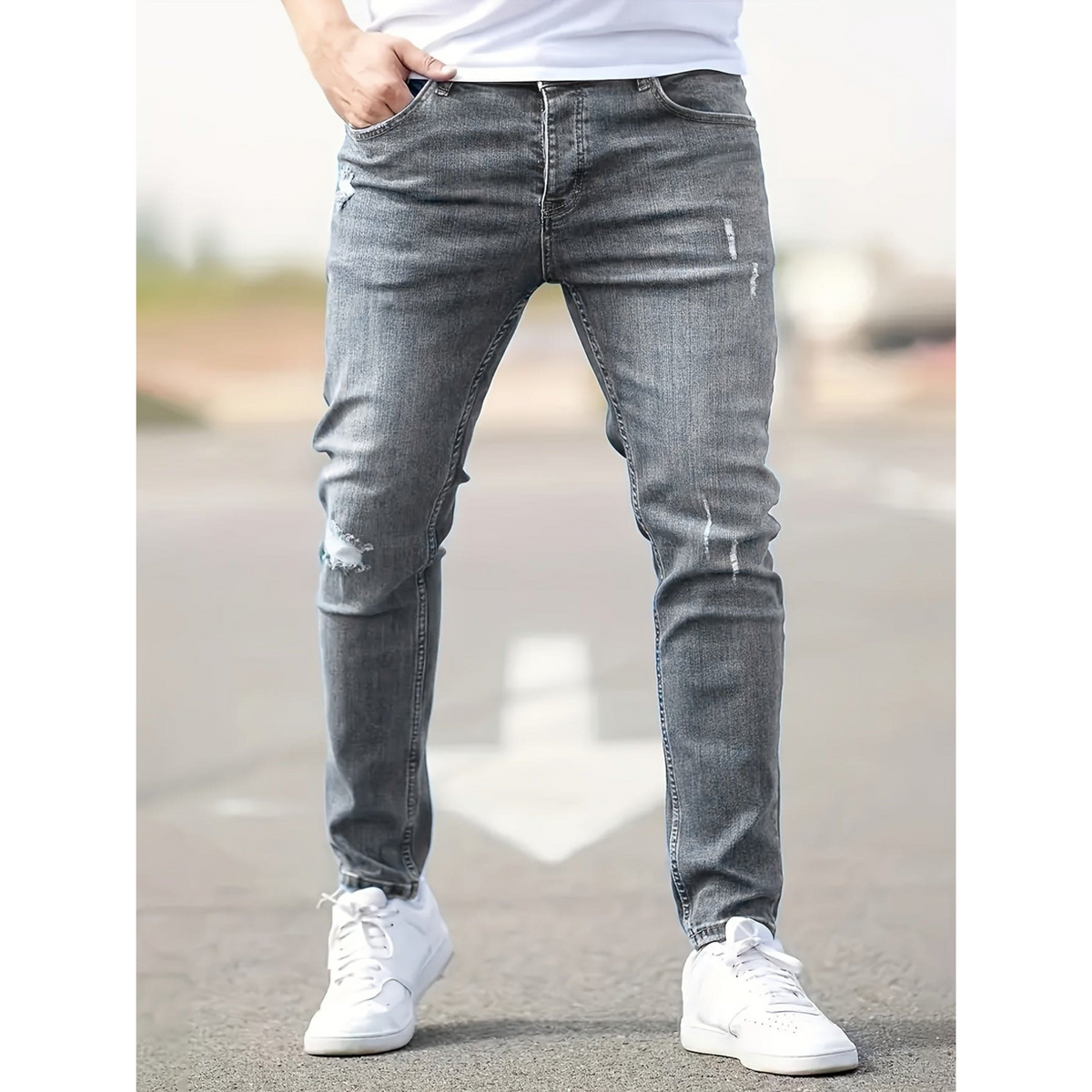 Men's Distressed Slim Fit Stretch Denim Jeans