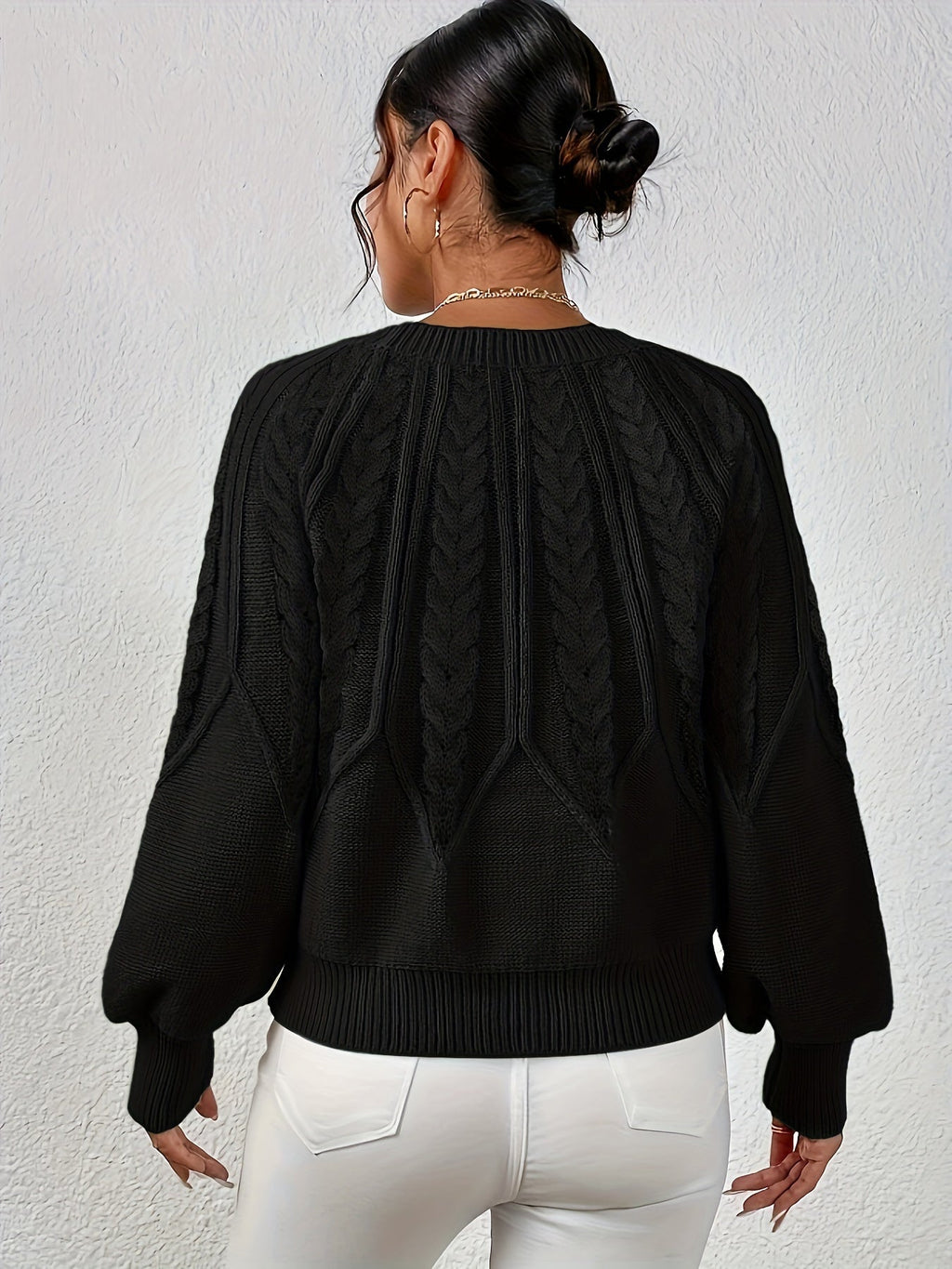 Women's Cable-Knit Lantern Sleeve Sweater