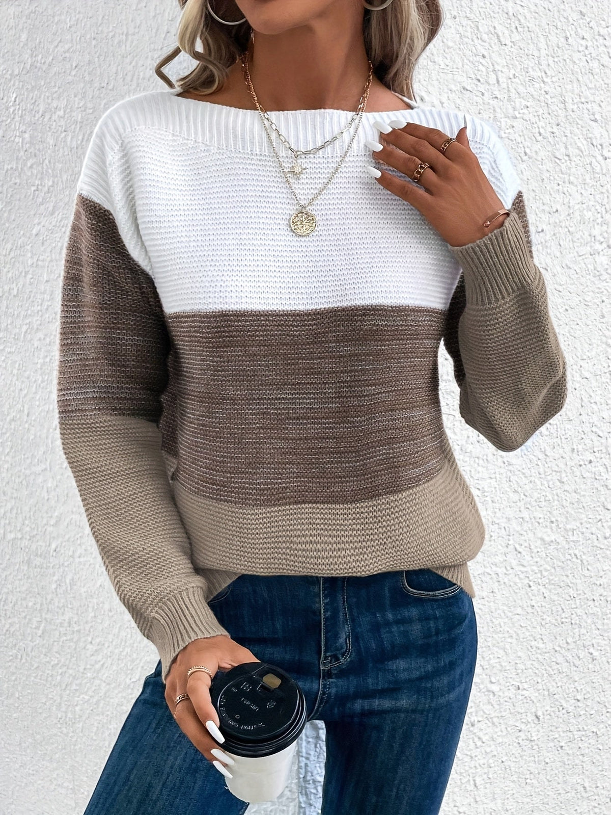 Women's Color-Blocked Drop-Shoulder Knit Sweater