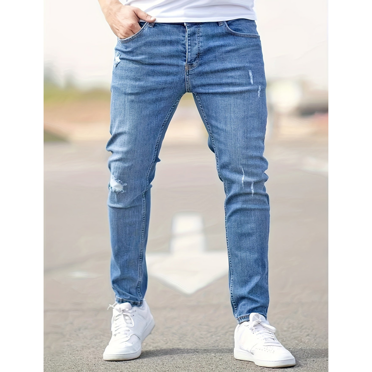 Men's Distressed Slim Fit Stretch Denim Jeans