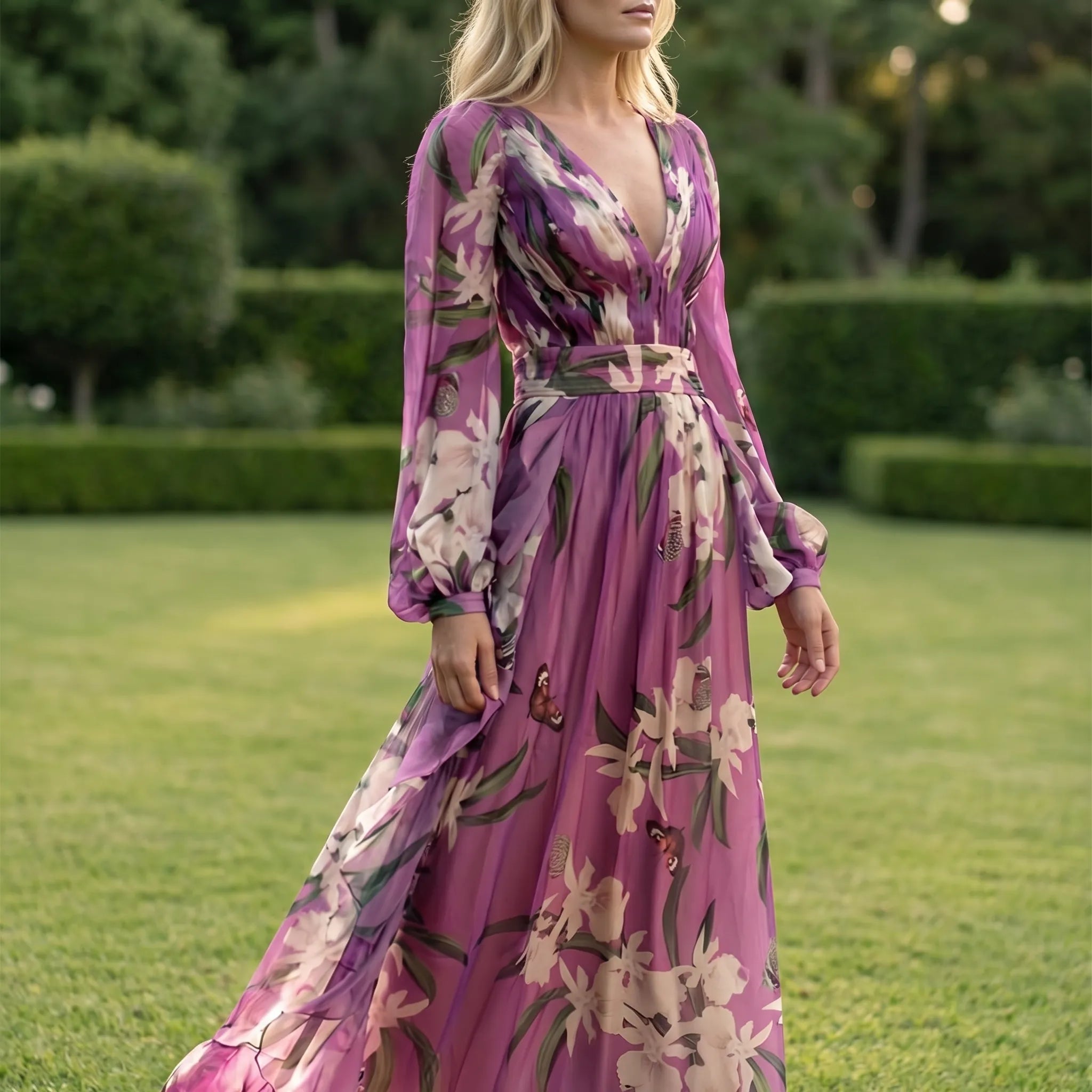 Floral Long-Sleeve Maxi Dress