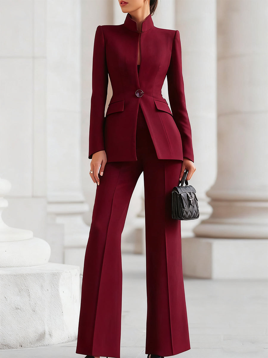Women’s Tailored High-Collar Blazer Suit Set