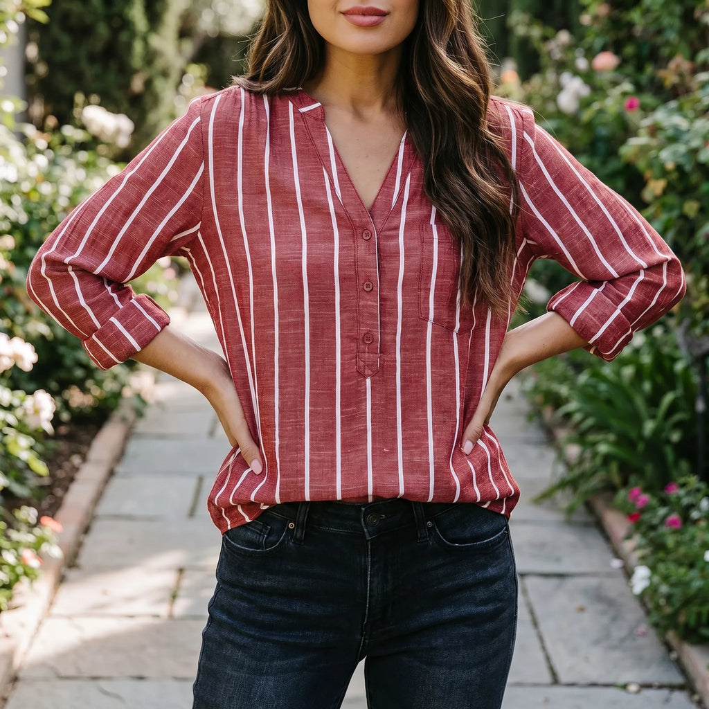 Striped V Neck Blouse