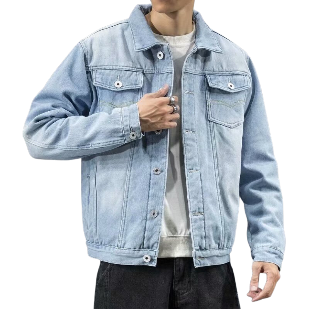 Men's Fleece-Lined Denim Trucker Jacket - Light Blue