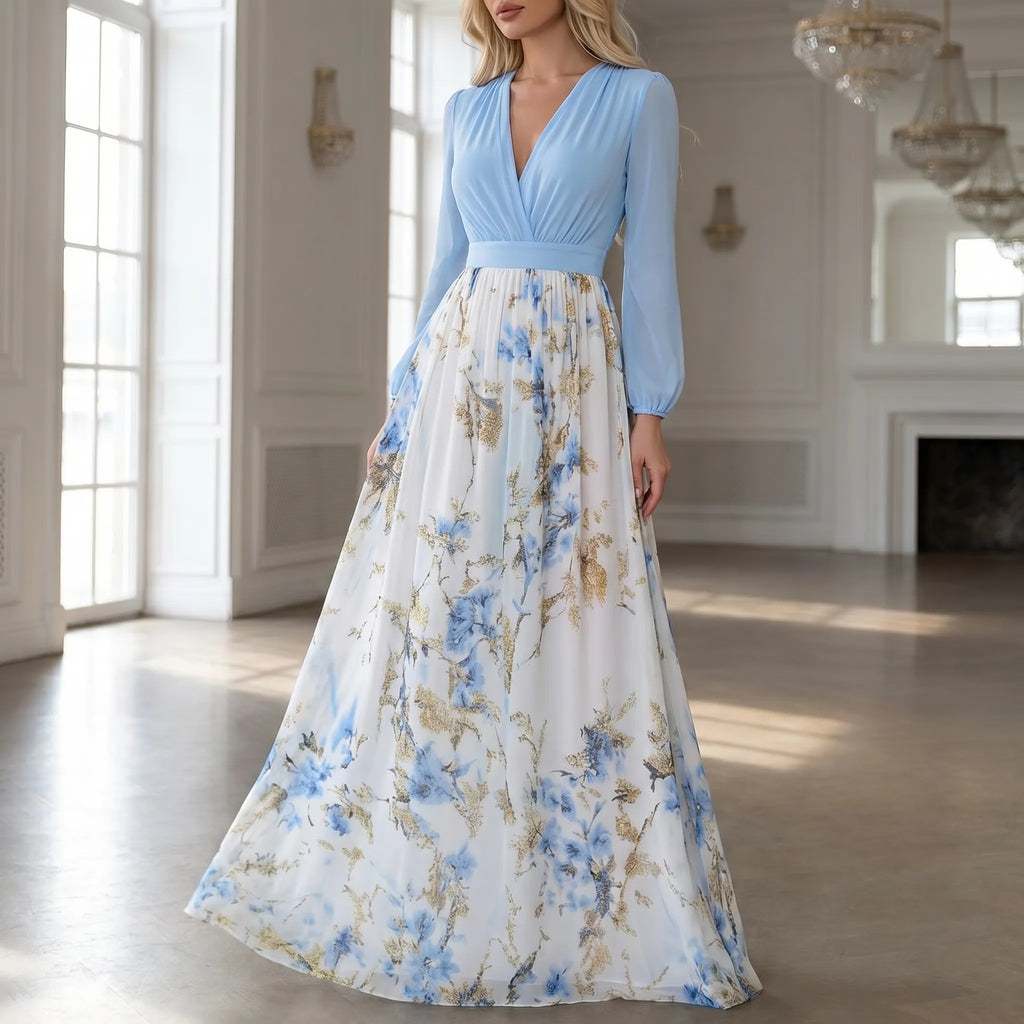Floral Contrast-Bodice Maxi Dress