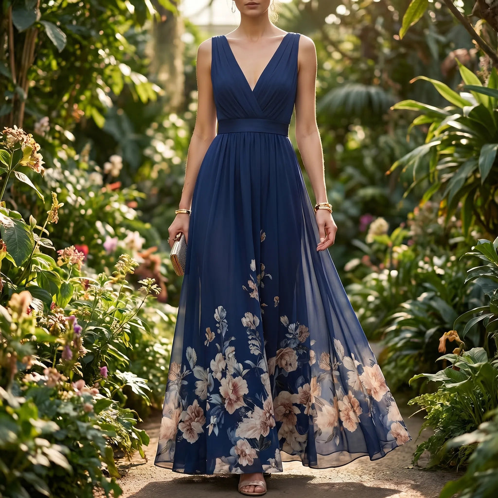 Women's Floral Maxi Dress - V Neck for Summer Wedding