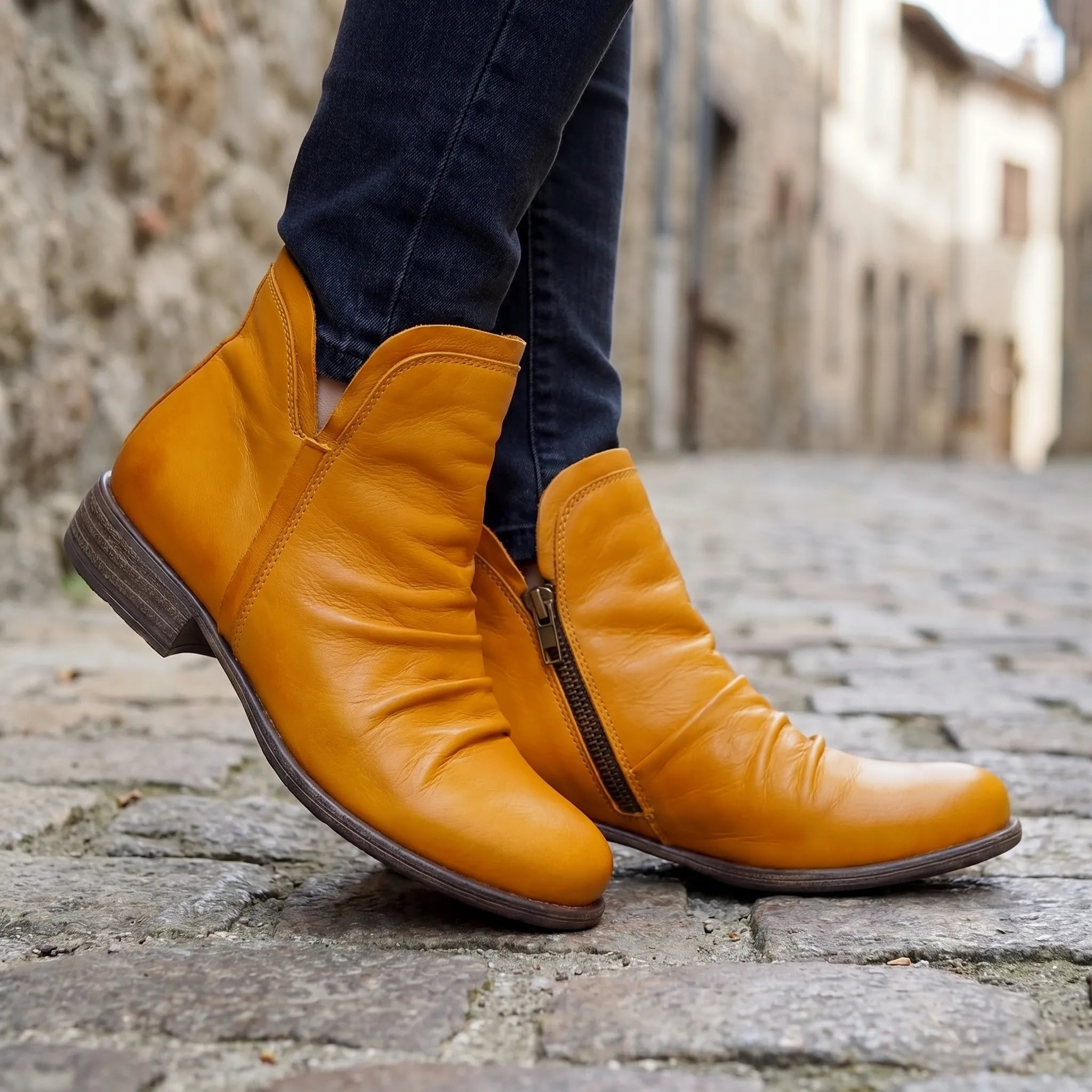 Ruched Leather Ankle Boots