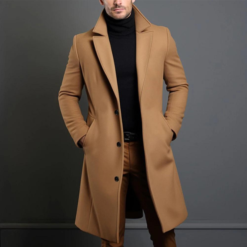 Men's Wool Longline Notched Lapel Overcoat