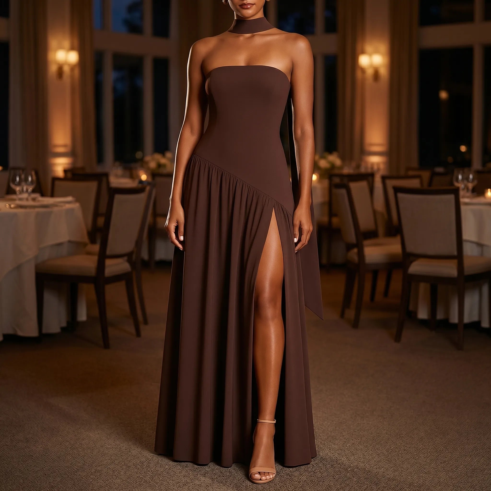 Strapless Maxi Dress with Choker Detail