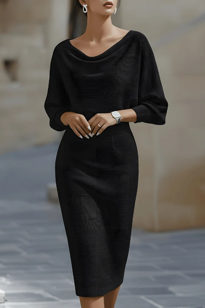 Women's Draped Cowl Neck Batwing Midi Dress