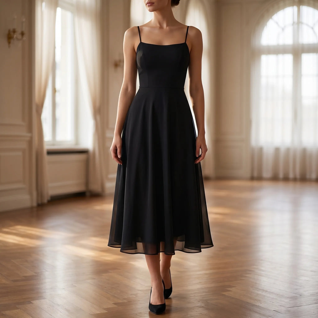 Women's Square Neck Midi Dress - Elegant A Line for Evening