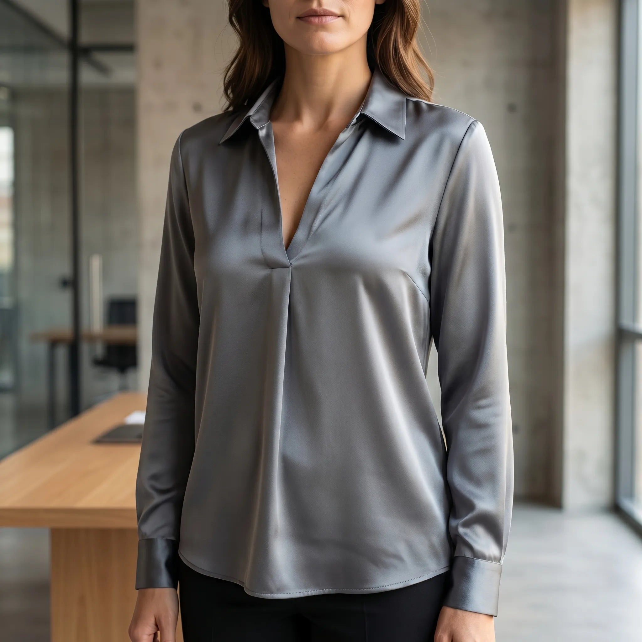 Satin V Neck Blouse