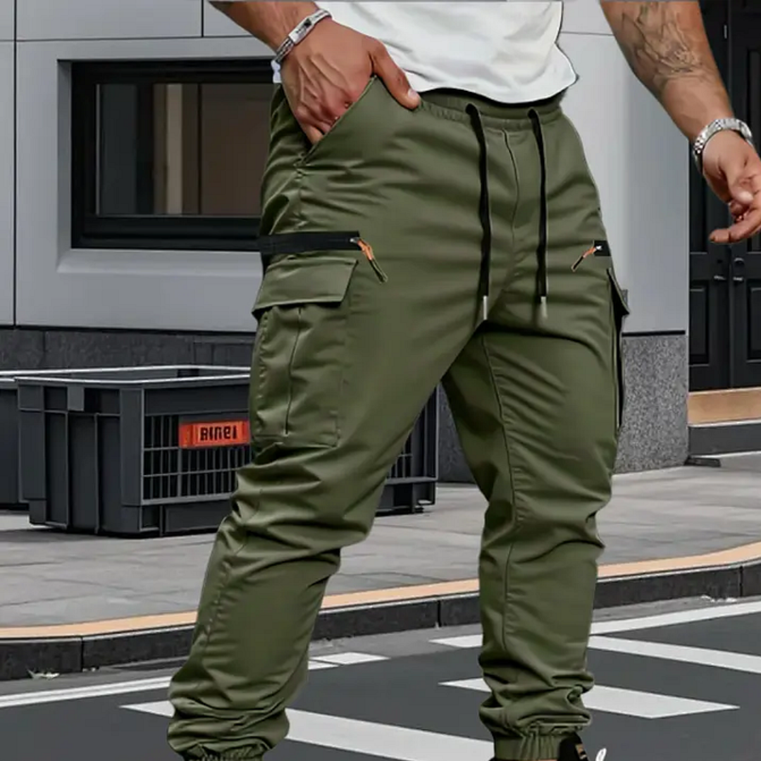 Men's Drawstring Tapered Cargo Pants with Elastic Cuffs