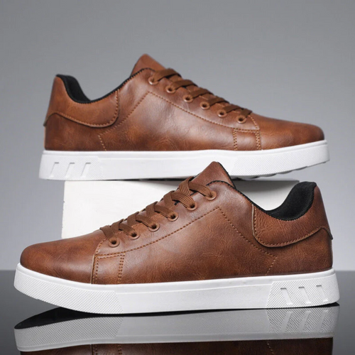 Men's Cushioned Lace-Up Walking Trainers - Brown