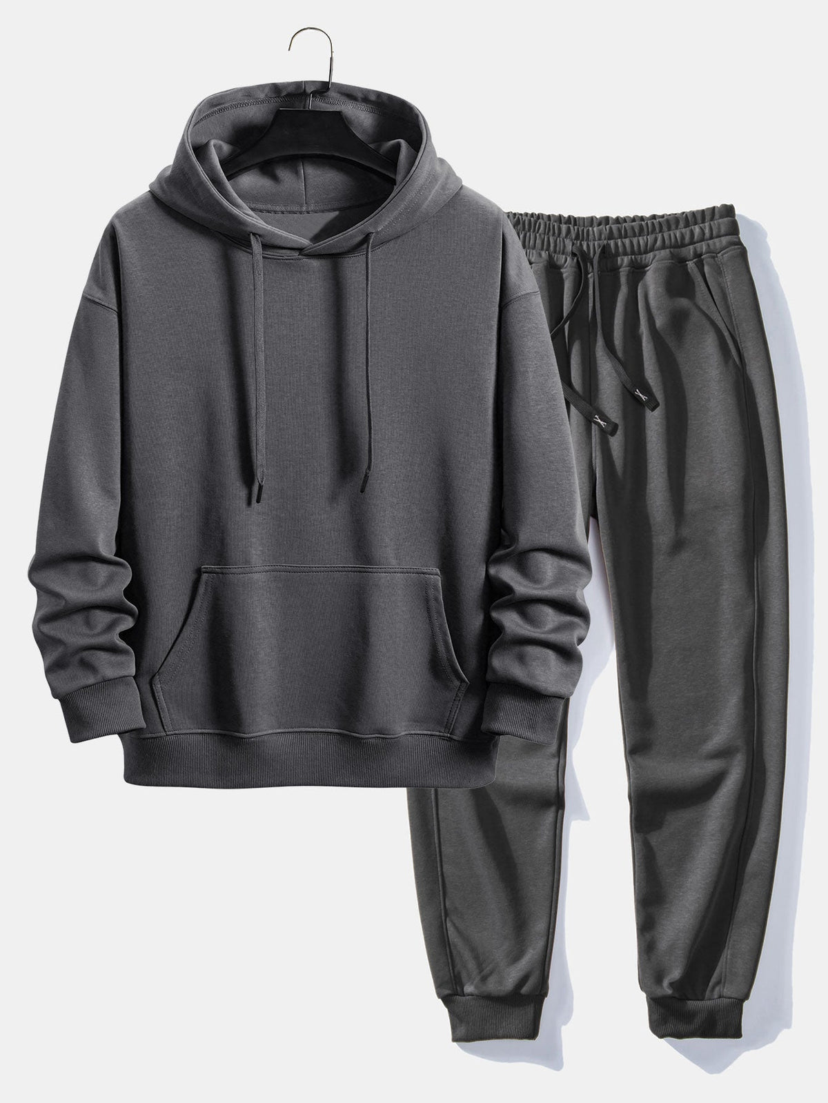 Men's Pullover Hoodie and Cuffed Jogger Tracksuit - Dark Gray