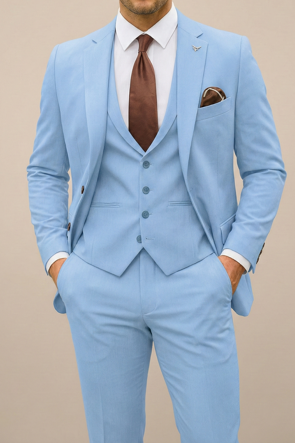 Men's Slim Fit Three Piece Suit Tailored Spring Weddings - Light Blue