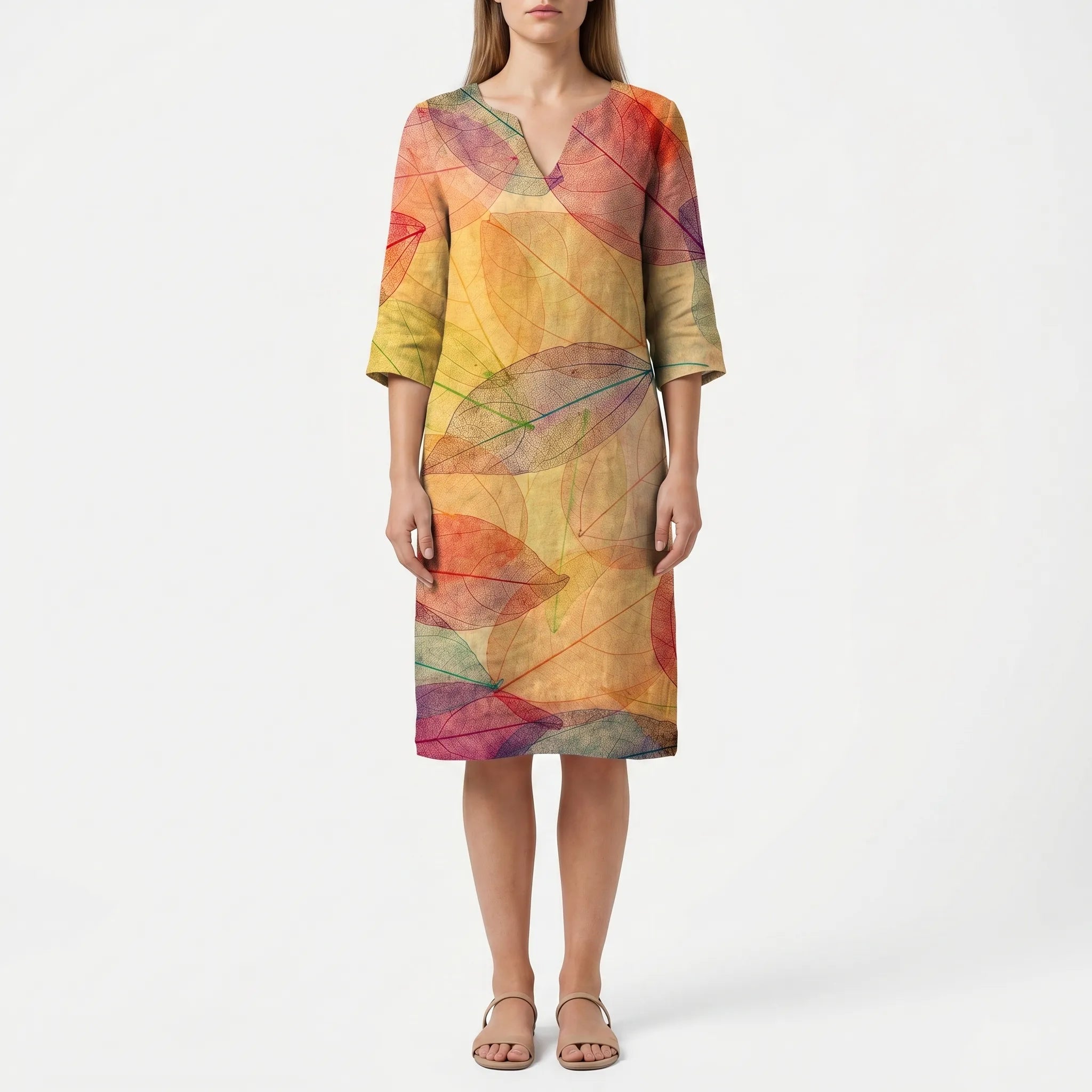 Printed V-Neck Midi Dress