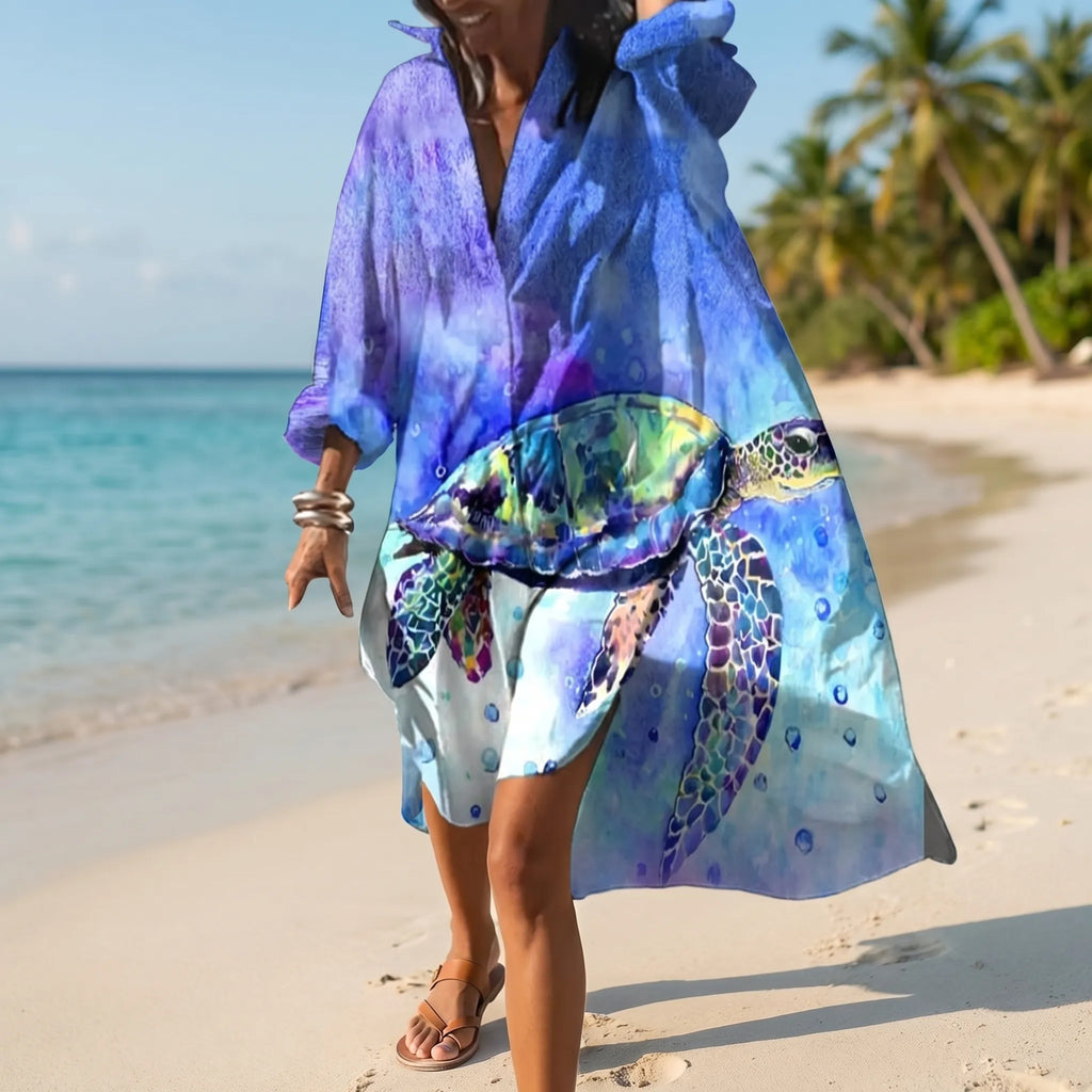 Printed Button-Front Shirt Dress