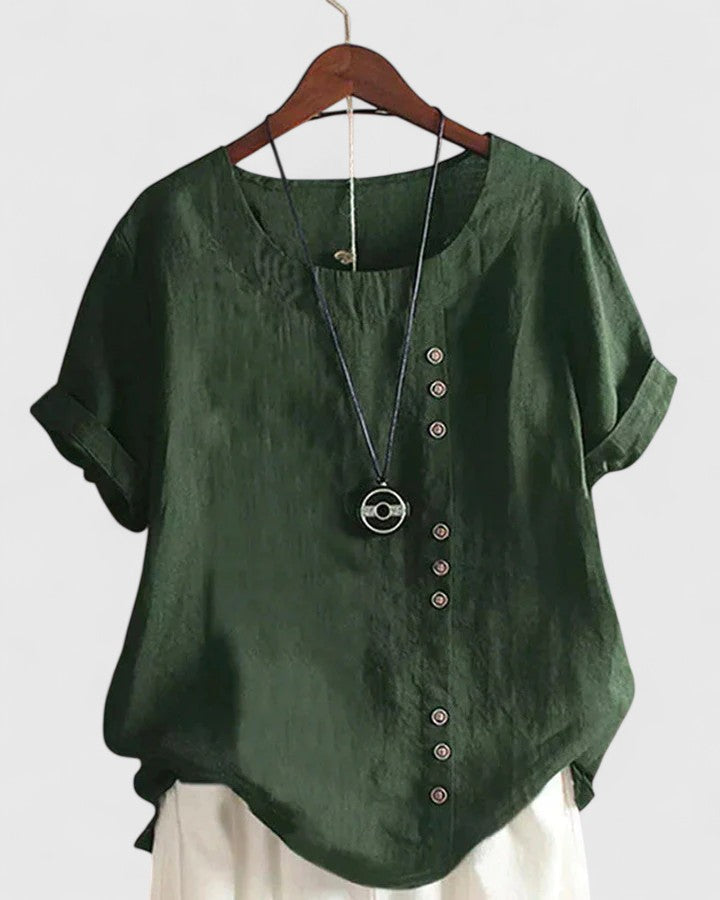 Women's Comfortable Short Sleeve Blouse - Green