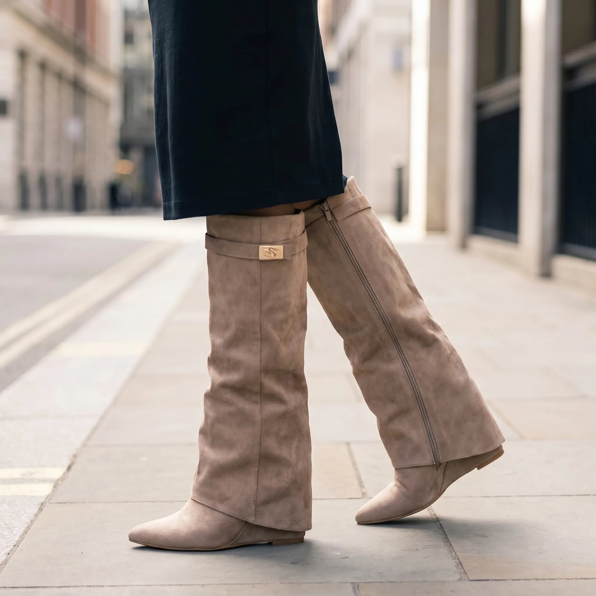 Fold Over Cuff Knee High Boots