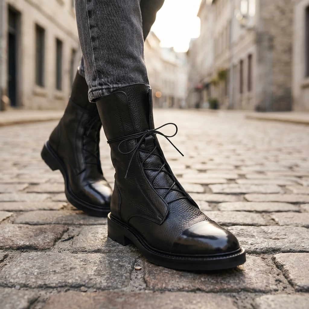 Lace Up Leather Ankle Boots