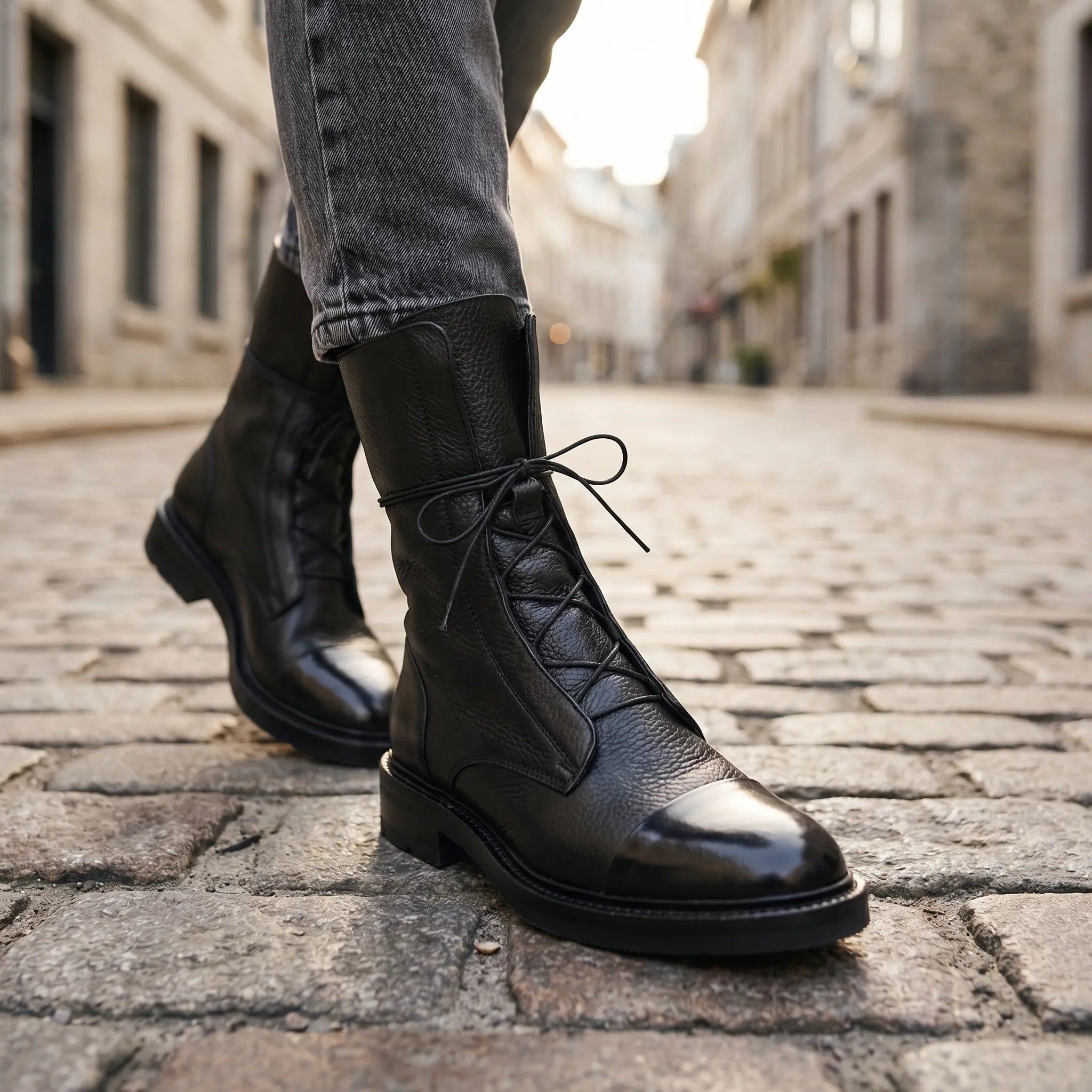 Lace Up Leather Ankle Boots