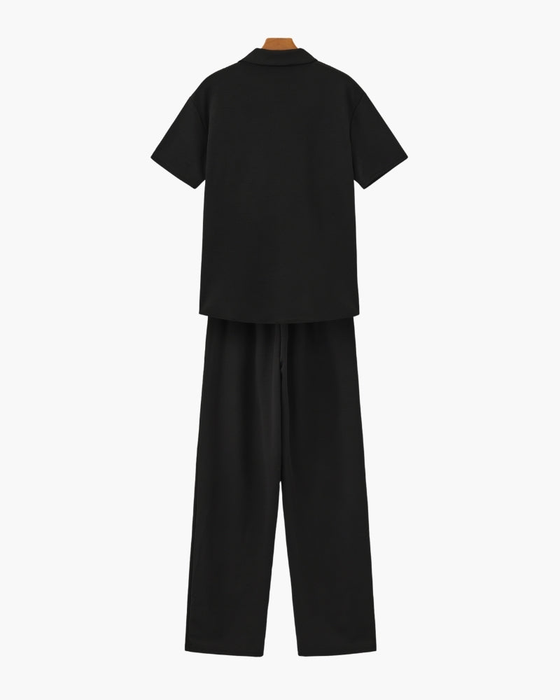 Men's Relaxed Polo Lounge Set with Wide-Leg Trousers