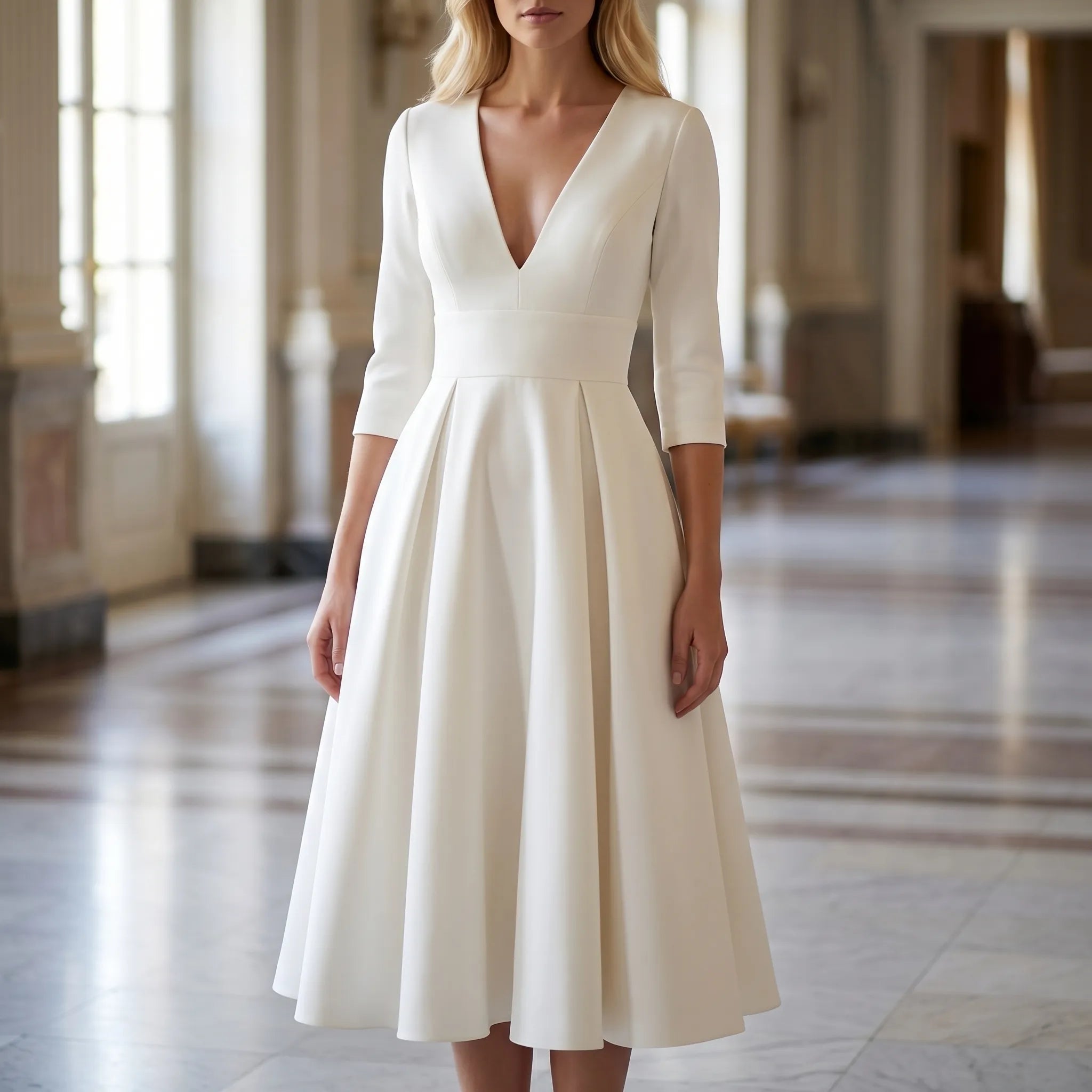 Flared V-Neck Midi Dress