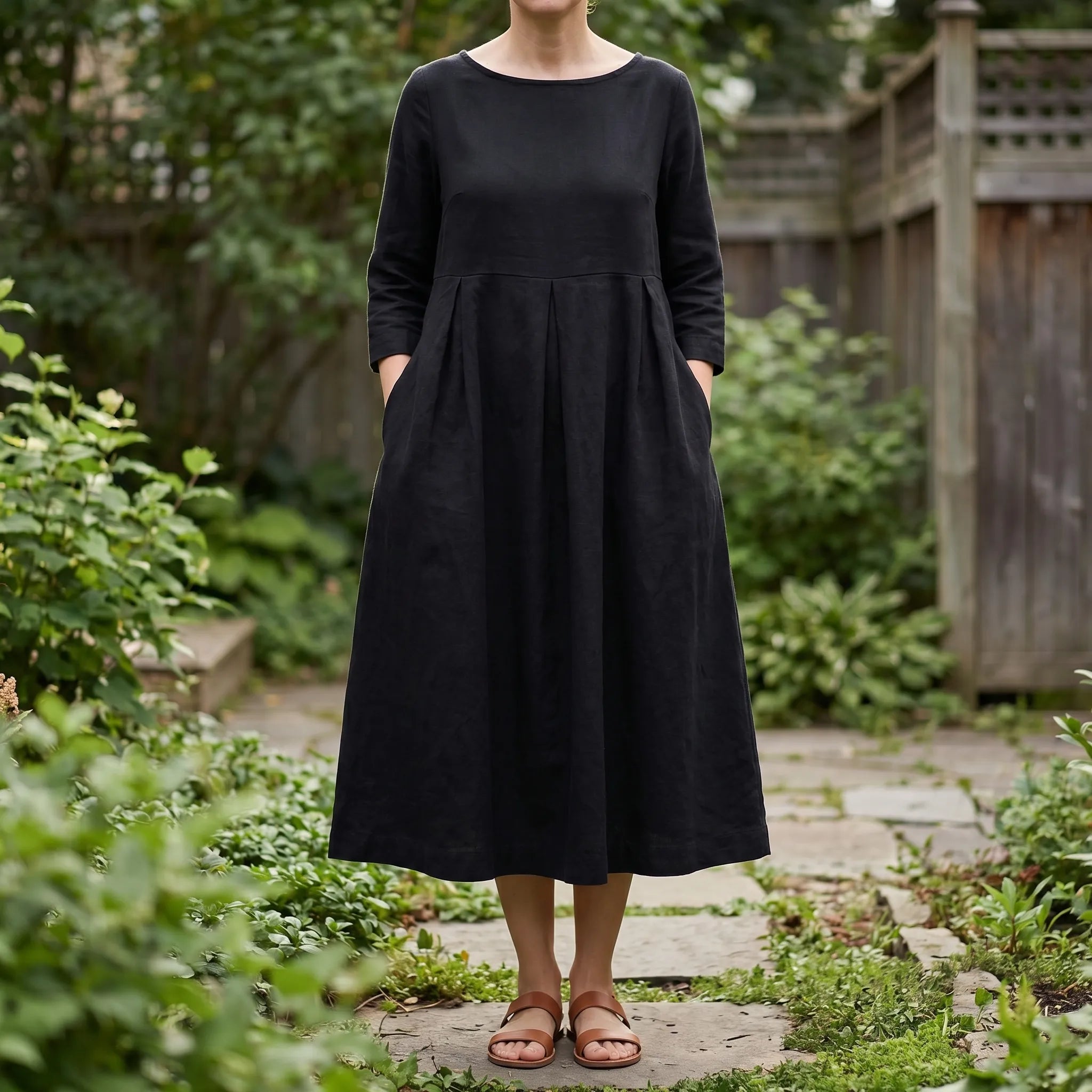 Women's Loose Fit Midi Dress - Swing Dress with Pockets
