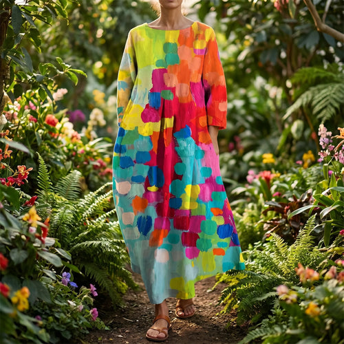 Women's Abstract Print Maxi Dress - Casual Loose Sundress