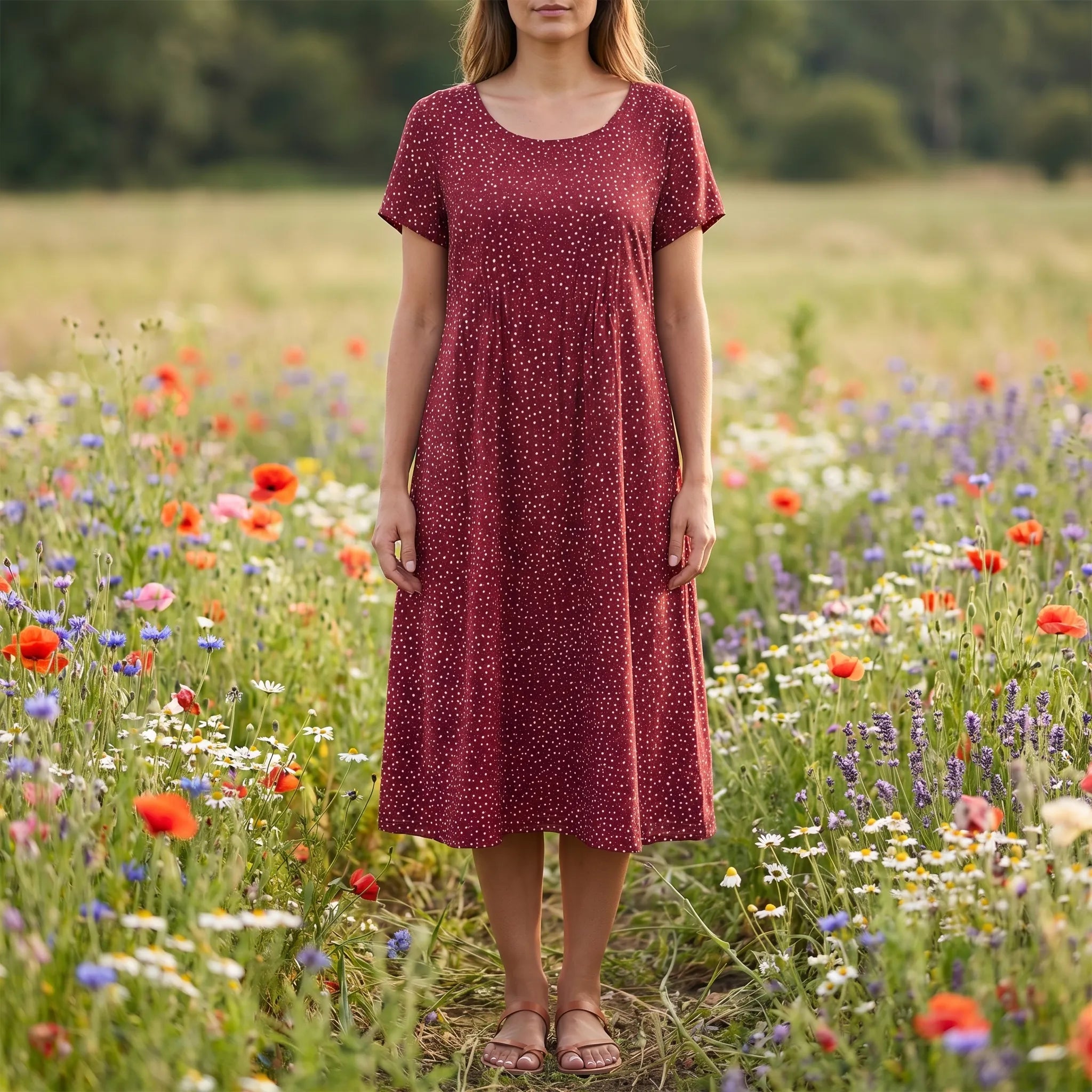 Women's Printed Boho Midi Dress - Casual Summer Sundress